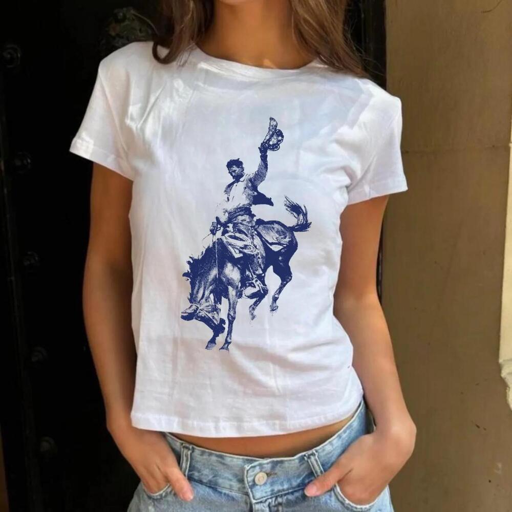 90S Cowboy Baby Tee Western Graphic Crop Top